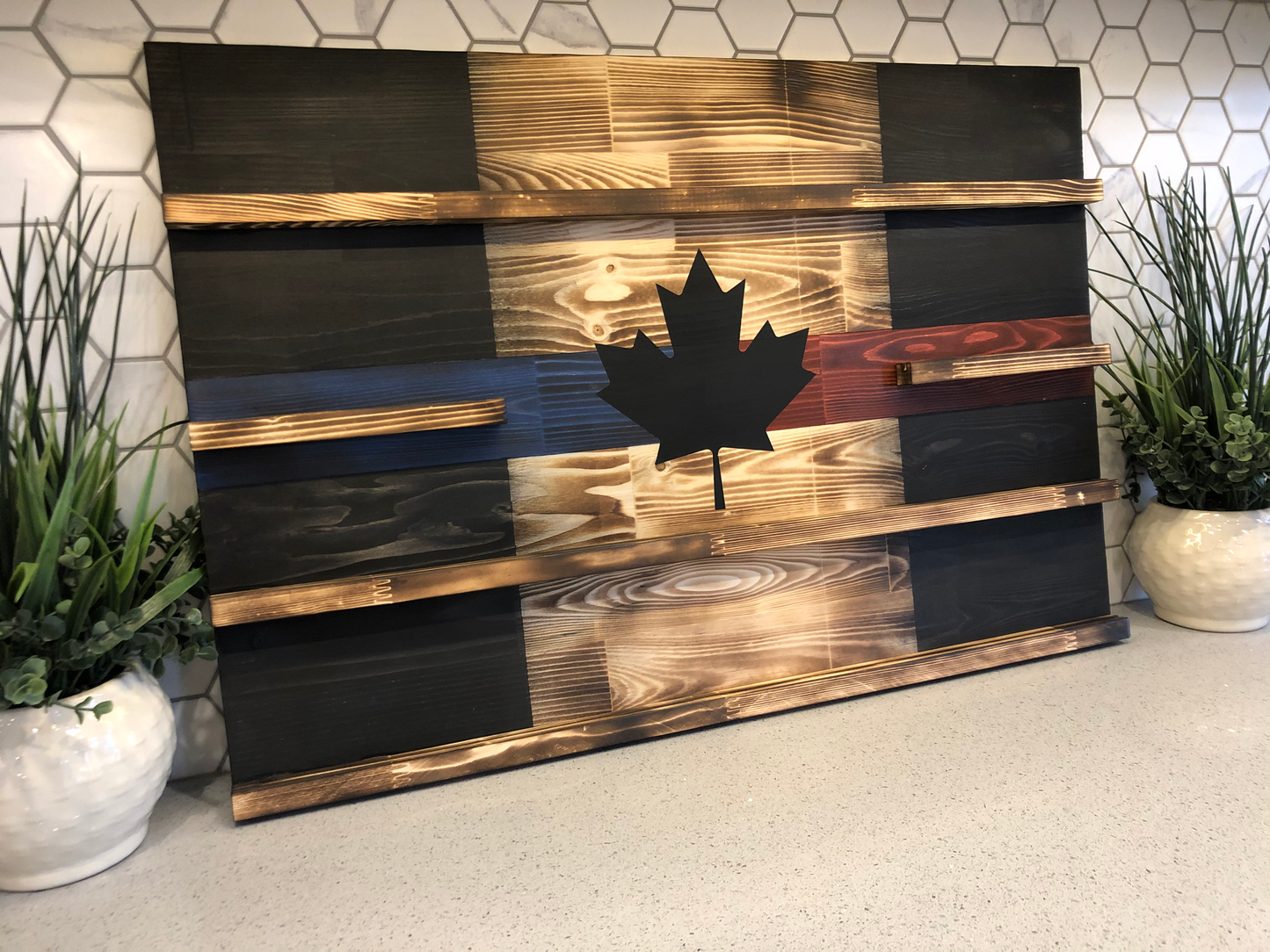 Rustic Thin Red/Blue Line Challenge Coin Display image 2