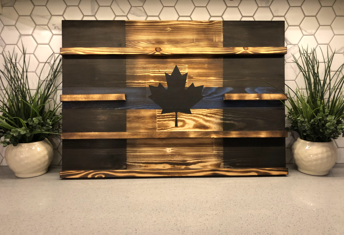 Rustic Thin Blue Line Challenge Coin Display image 4